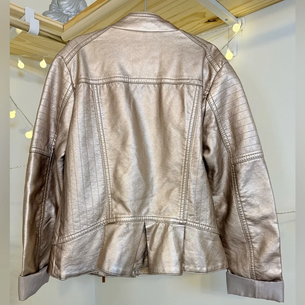 🌾 Kid’s Rose Gold Metallic Faux‎ Leather Jacket